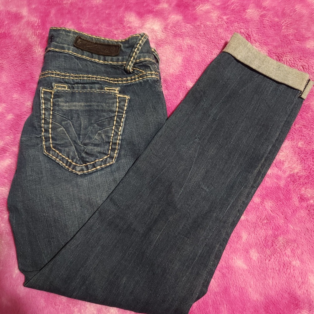 Vigoss Skinny Jeans‎ Dark Wash Distressed Ripped Double Button Women Size 29x26